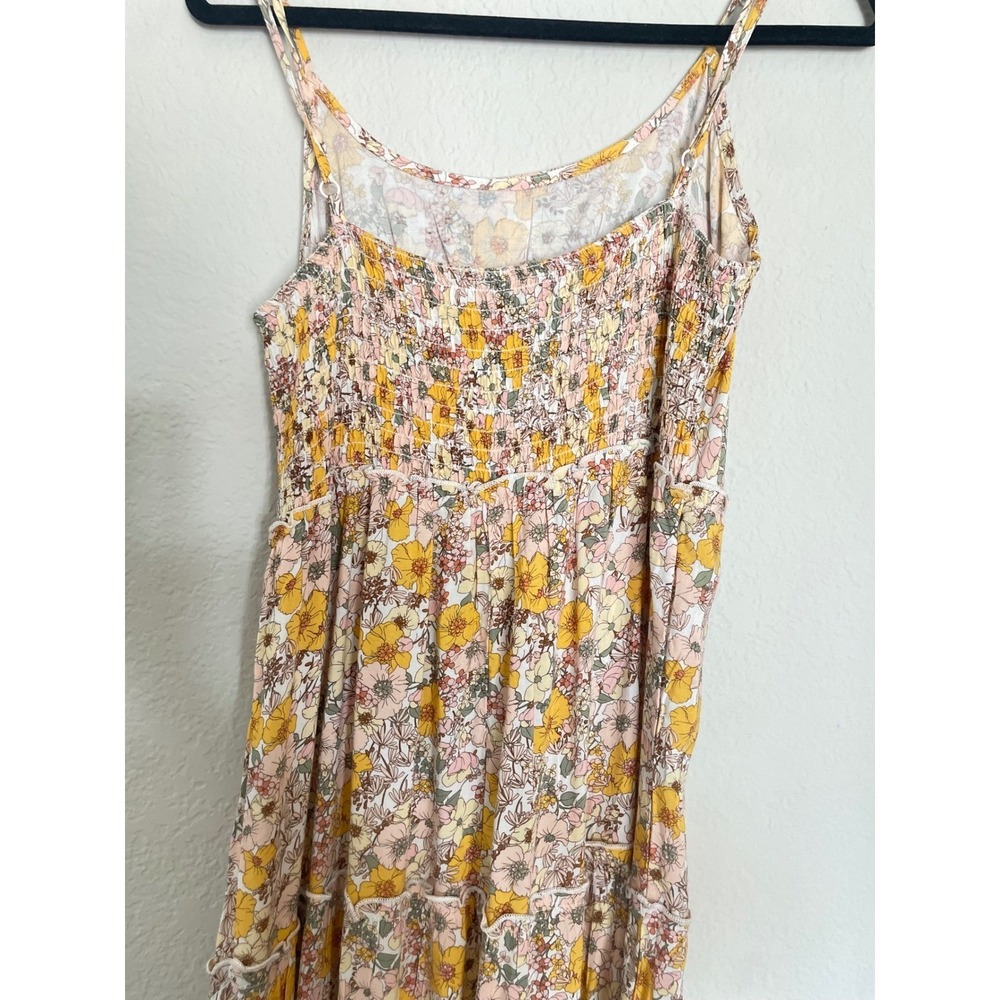 As U Wish Floral Midi Dress XL Yellow Pink Tiered Smocked Back Sundress - Picture 4 of 7